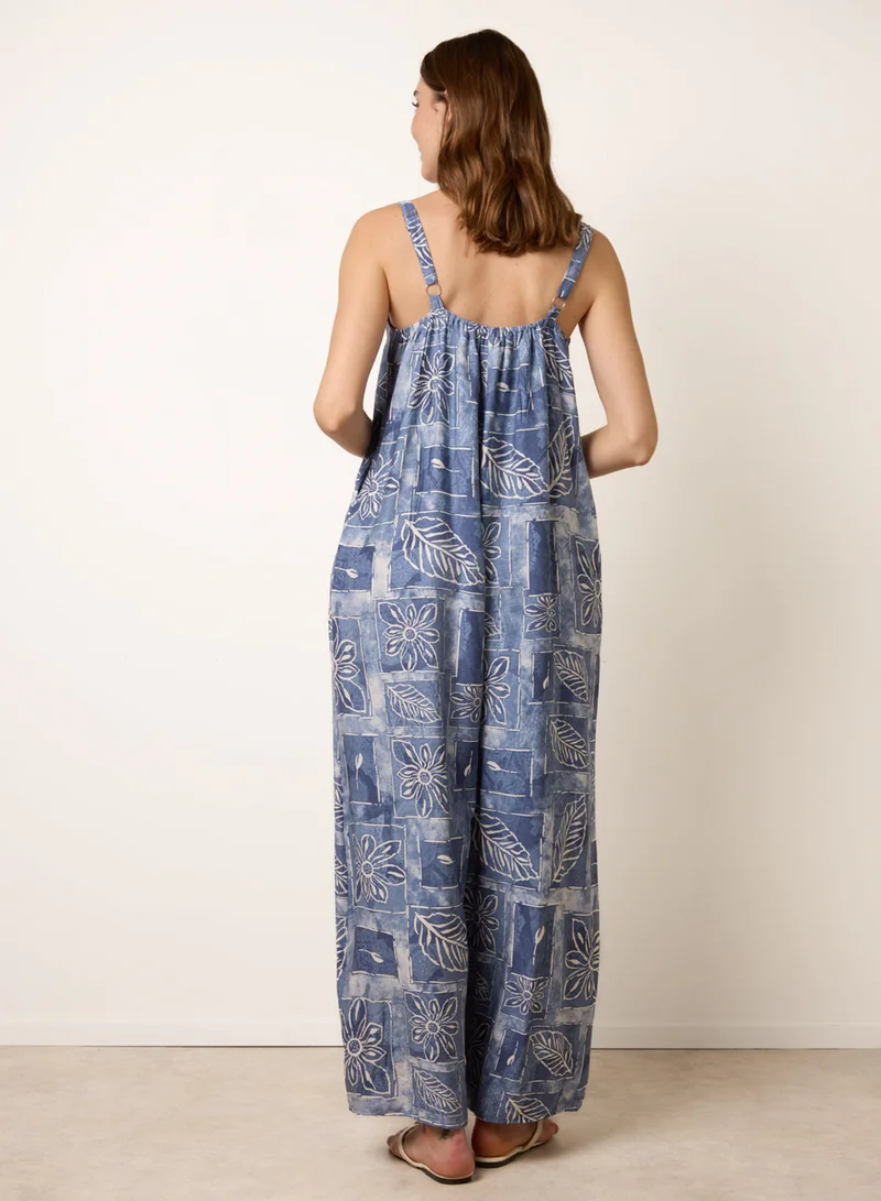 Blue Vanilla Floral Printed Oversized Jumpsuit